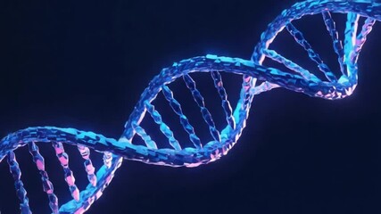 Stunning 4 K animation glowing blue D N A helix strand genetic code science medical technology - Powered by Adobe