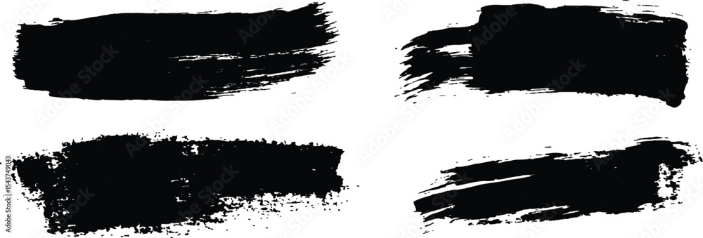 Poster vector collection of grunge black brush strokes of various lengths and textures isolated on white ba