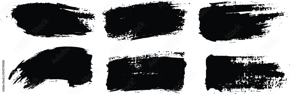 Poster vector collection of grunge black brush strokes of various lengths and textures isolated on white ba