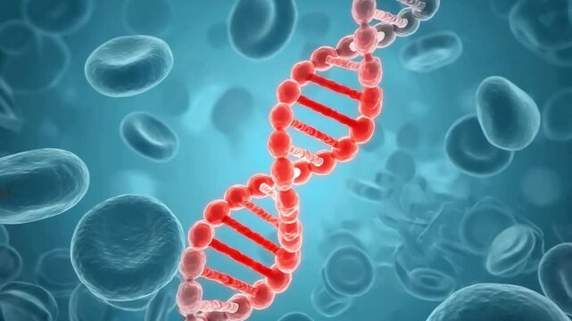 Stunning 4 K D N A Animation Red Helix Genetic Code Blood Cells Microscopic Medical Science