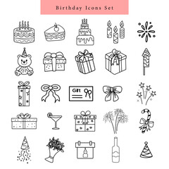 birthday party icon set hand drawn