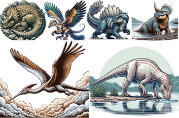 Dinosaurs Vector Collection Set Resizable, Printable, Editable Clipart for Kids & Education