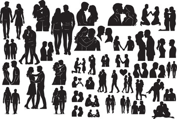 Timeless Love Silhouette Vector Set Couples, Romance & Heart Symbols EPS