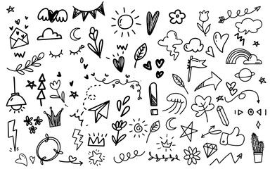 cute kawaii doodle collection with arrows kids toys abstract hand drawn