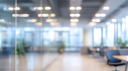 Blurred modern office interior with bright bokeh lights, providing an ideal professional business background for corporate concepts