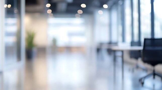 Abstract blurred background of a modern office interior, a bright and clean empty corporate workspace with contemporary design