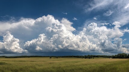 Obraz premium Dramatic storm clouds forming over vast midwest prairie in summer light