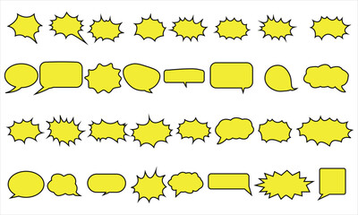 Obraz premium Yellow Comic Speech and Thought Bubble Vector Set – Pop Art Dialogue, Caption, and Exclamation Elements