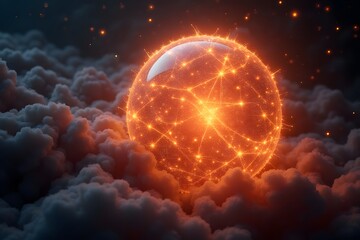 Obraz premium A slowly breathing orb of glowing gas wrapped in algorithmic ribbons.