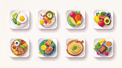 Fototapeta premium Colorful Breakfast Spread: Artistic Gourmet Dishes with Fruits & Vegetables