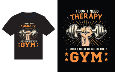 Fototapeta premium Gym therapy t shirt design with dumbbell graphic.