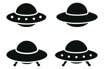 Four ufo icons set isolated on white background