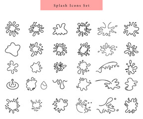 Splash shape icon collection ink paint a set of black blob line art