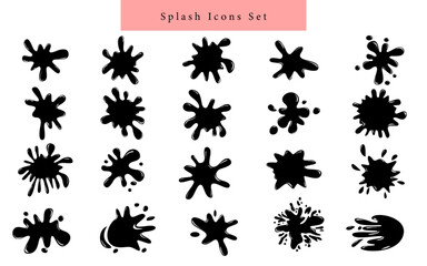 Splash shape icon collection ink paint a set of black blob silhouette