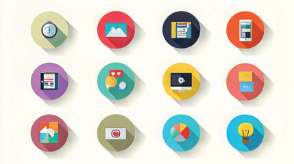 Vibrant Flat Design Vector Icons for User Interface and Web Applications