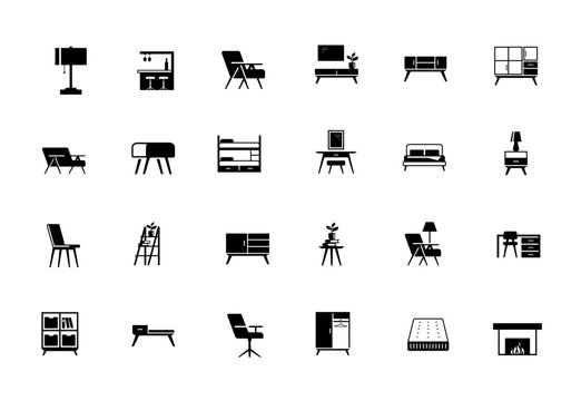 Modern Furniture Icon Set Vector Silhouettes