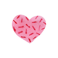Simple textured isolated watercolor pink watercolor heart with sprinkle stripes hand drawn wet effect