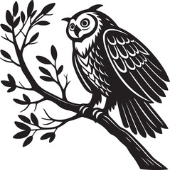 Fototapeta premium Owl vector illustration black and white graphic design art image on a white background