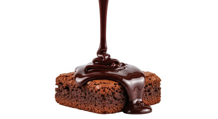 Obraz premium Delicious Chocolate Brownie with Dark Chocolate Sauce PNG For Food Blogging