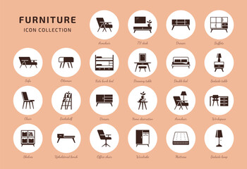 Furniture Icon Set. Flat Vector Collection of Interior Elements