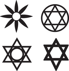Star of David icon set black silhouette vector