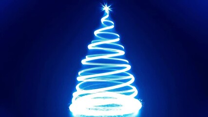 Blue neon glowing abstract christmas tree with magical holiday lights with a shining star on top. Merry christmas. Happy new year. - Powered by Adobe