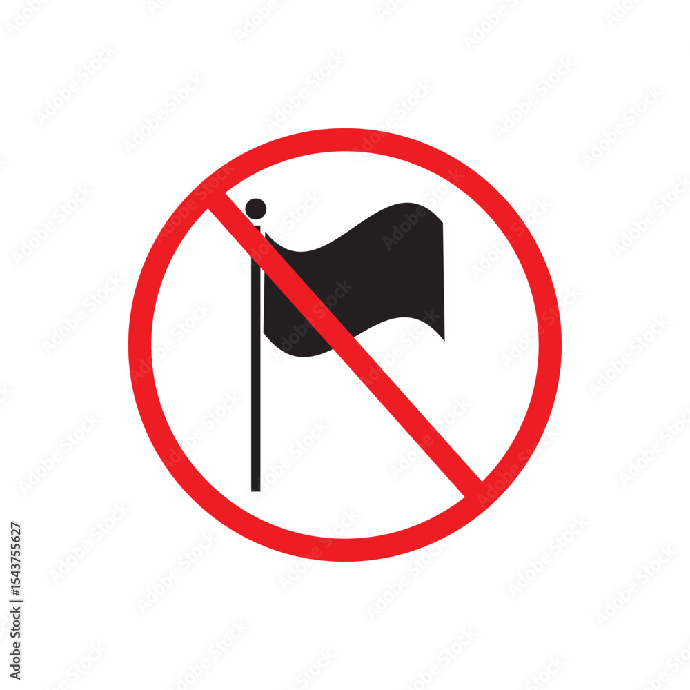 Poster simple flag icon. not allowed, black object in red warning sign with transparent background