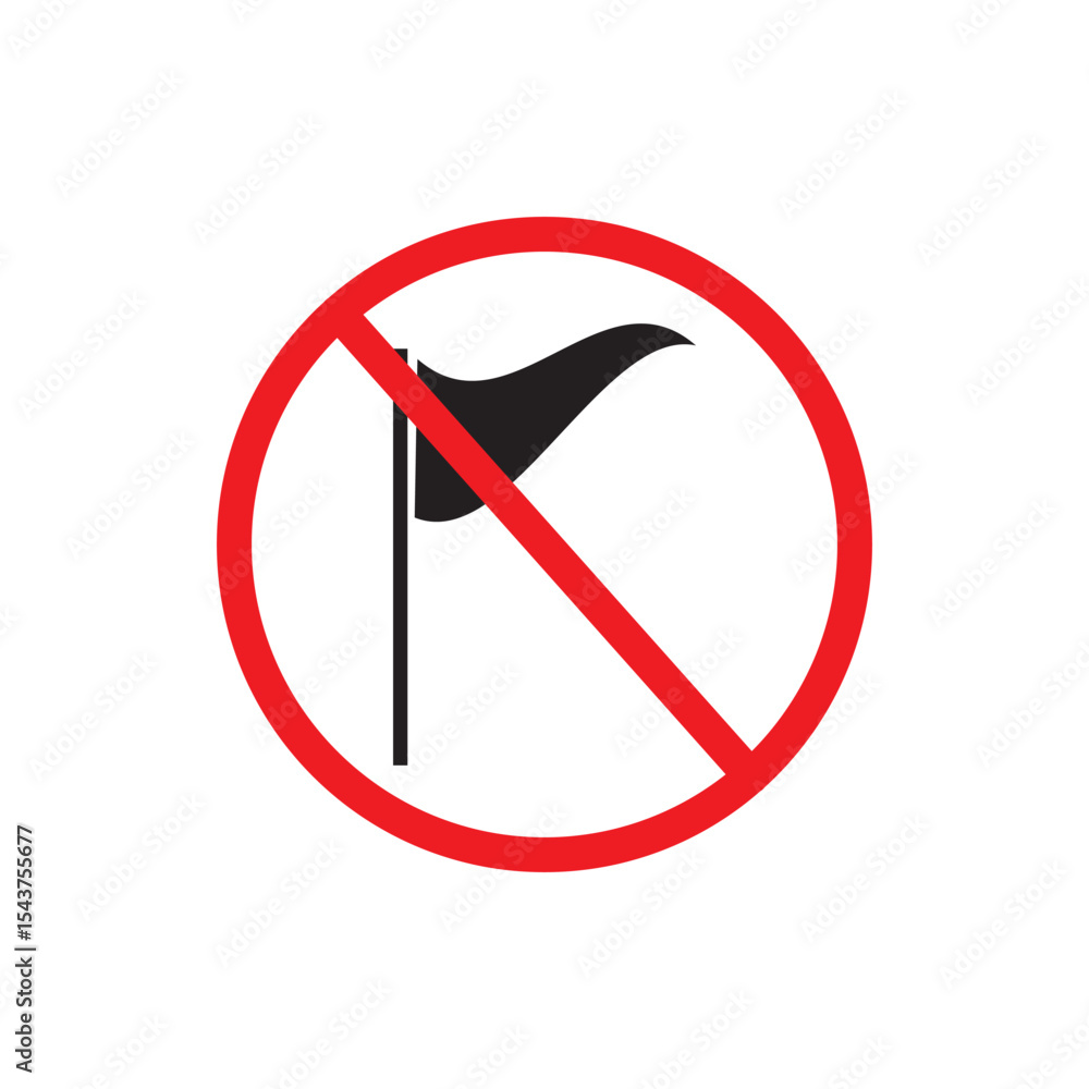 Poster simple flag icon. not allowed, black object in red warning sign with transparent background