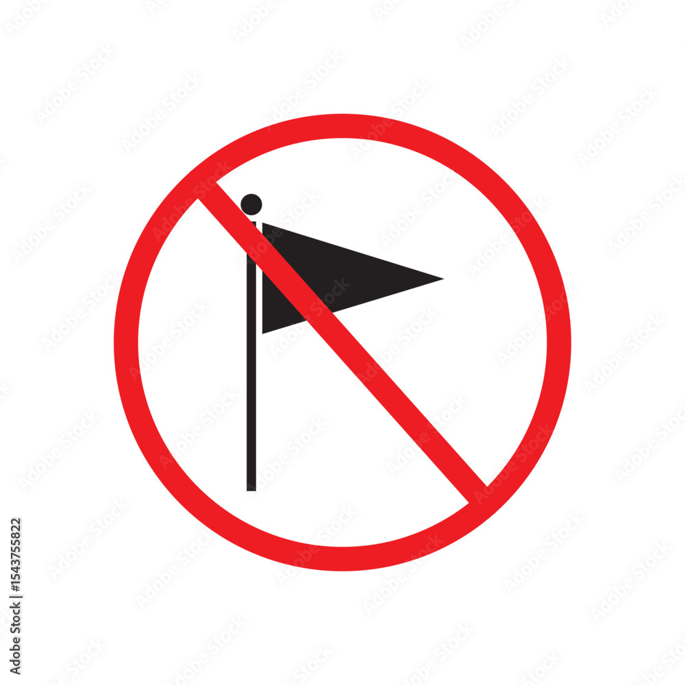 Poster simple flag icon. not allowed, black object in red warning sign with transparent background