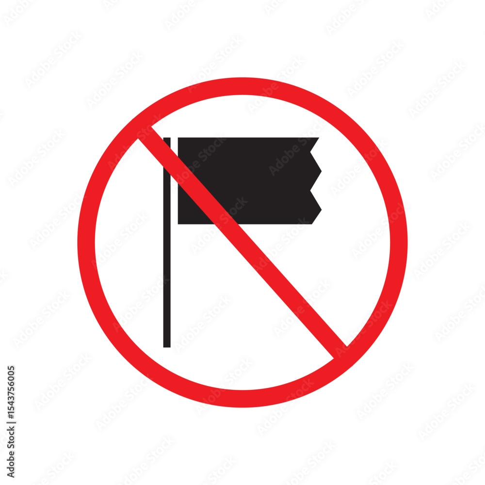 Poster simple flag icon. not allowed, black object in red warning sign with transparent background