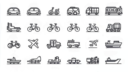Black & White Vector Transportation Art: Cars, Bikes & Airplanes Icons Collection