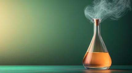 An artistic representation of a laboratory flask filled with a colored liquid, releasing vapor, symbolizing creativity, experimentation, and scientific discovery.