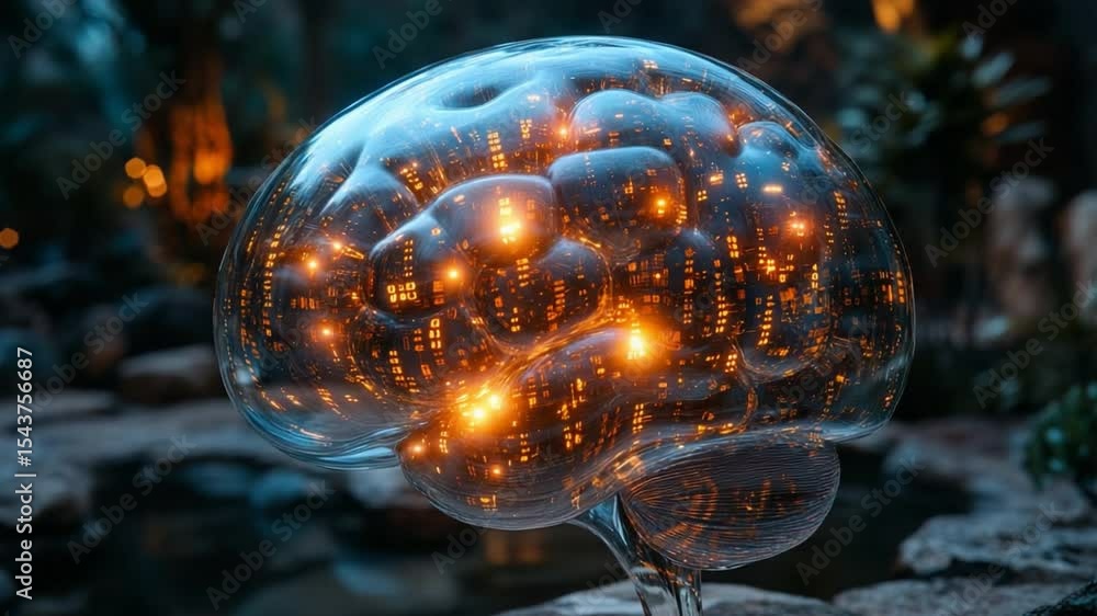 Poster mind's marvel: a luminous depiction of the human brain, with glowing lights interwoven within its in