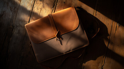 Vintage leather mail bag with sealed letter on wood, conveying timeless communication and nostalgia.