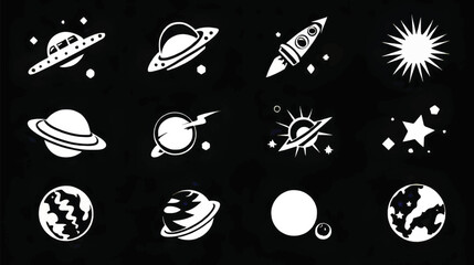 Cosmic Celestial Symbols: Black & White Galaxy, Planets, Stars, Universe Art