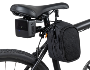 Mini Camera Attached Underneath Bicycle Seat for Rear View, isolated on transparent background.