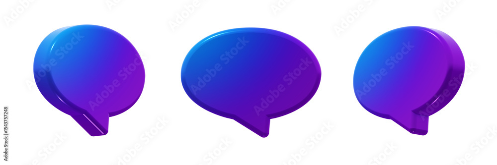 Poster modern oval speech bubble with a smooth blue-to-purple gradient. 3d render icon element, isolated. i