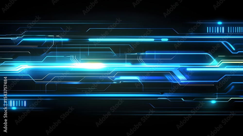 Poster futuristic digital technology background with glowing blue lines and patterns