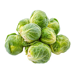 Raw organic brussels sprouts isolated on transparent background.