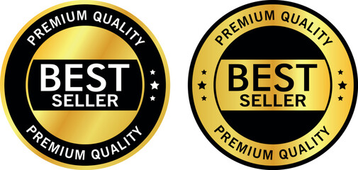 premium quality best seller badges in gold and black circular design with bold text for product label	