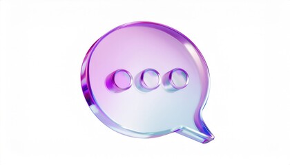  glossy 3d chat bubble icon with translucent purple gradient and ellipsis dots isolated on white background for ui element, web design, app interface, or branding
