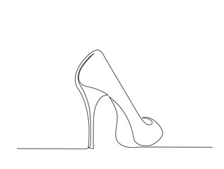 High heel in single line draw illustration. Continuous one line drawing of woman footwear. Editable stroke.