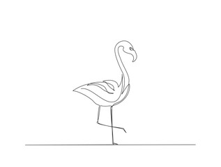 Flamingo in single line draw illustration. Continuous one line drawing of woman flamingo bird. Editable stroke.