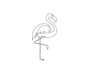 Flamingo in single line draw illustration. Continuous one line drawing of woman flamingo bird. Editable stroke.
