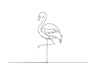 Flamingo in single line draw illustration. Continuous one line drawing of woman flamingo bird. Editable stroke.