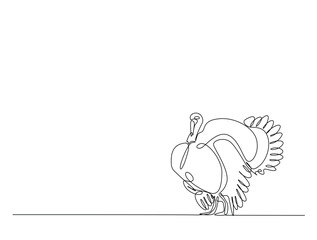Turkey bird in single line draw illustration. Continuous one line drawing of turkey bird. Editable stroke.