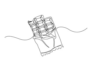 Chocolate bar in single line draw illustration. Continuous one line drawing of sweat chocolate bar. Editable stroke.