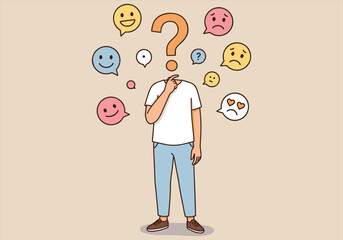 Young woman with a question mark balloon, symbolizing business ideas and thoughtful concepts