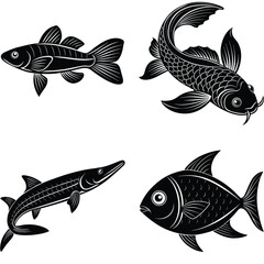 Fototapeta premium Elegant Black and White Fish Illustrations Koi, Carp, and More