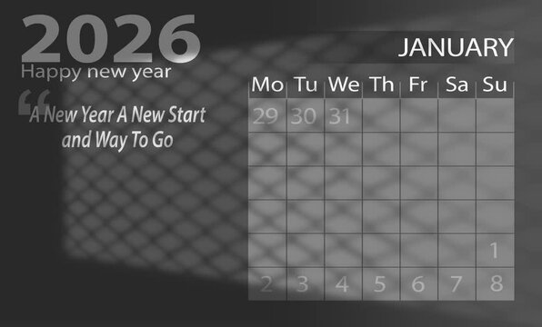 2026 Calendar Design With January Highlighted and New Year Greetings Quote